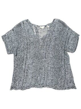 EILEEN FISHER Women's EUC Marled Open-Knit Linen Short Sleeve Sweater | L